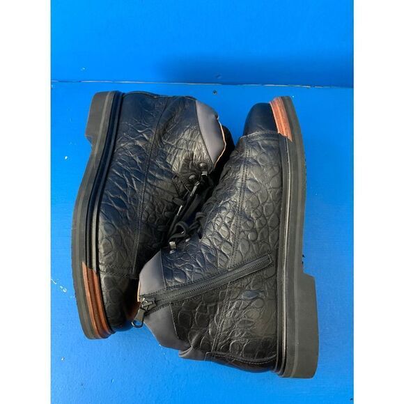 WORN 2x SANTONI EVEREST HIKING BOOT 8.5  D DERBY BURNISHED  Black  Croco - Picture 5 of 8